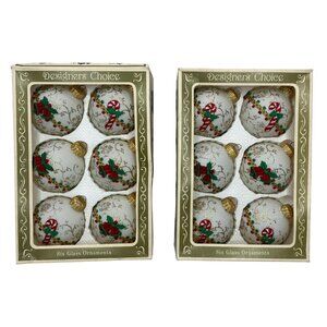 Vintage 80s 12 Christmas by KREBS Glass Ornament Candy cane/Bells Germany/USA